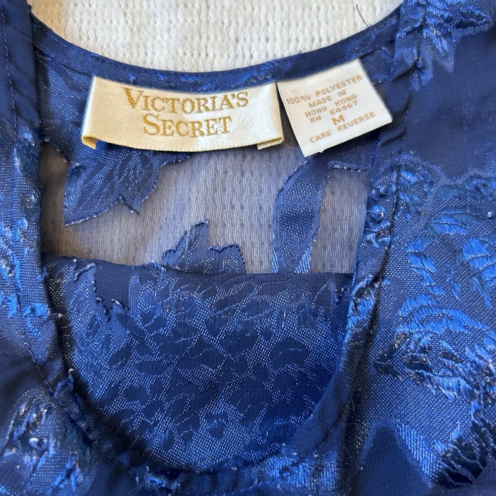 Vtg Victoria's Secret Gold Label Top Sz M Sheer Blue Floral Lace Sleeveless - Picture 8 of 9